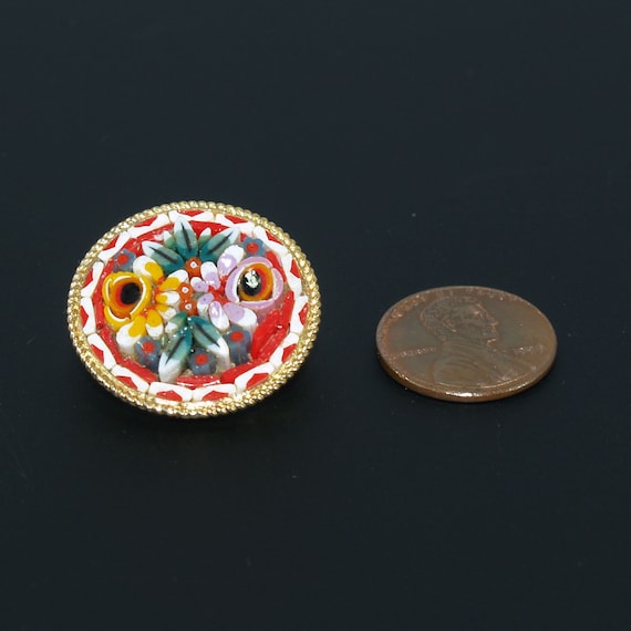 Italy Micro Mosaic Brooch, Raised Floral Design, … - image 2