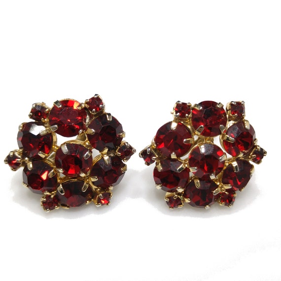 Weiss Red Rhinestone Brooch & Earrings, Gold Plat… - image 4