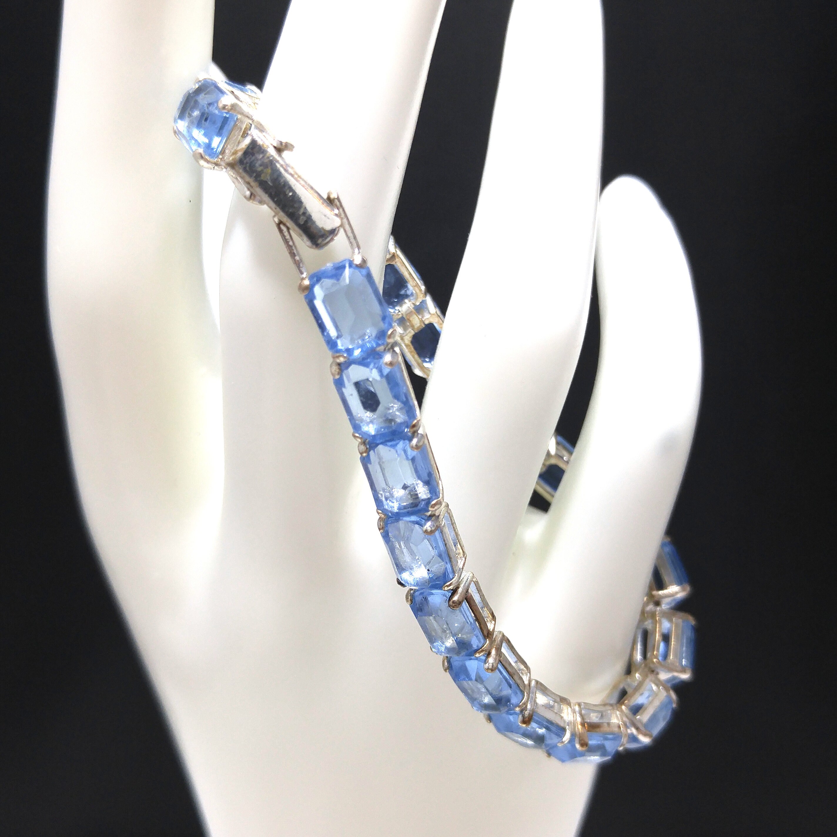 Monet Light Blue Lucite Rhinestone Bracelet, Gold Plated