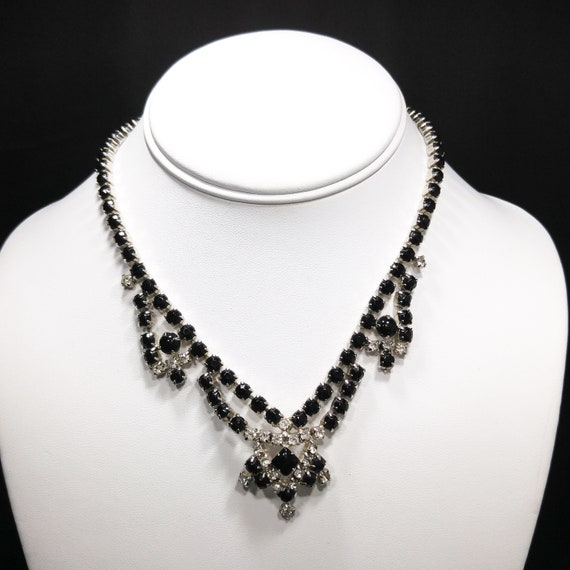 Vintage Black & Clear Rhinestone Festoon Necklace… - image 2