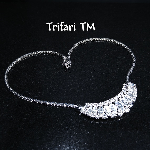 Trifari TM Clear Rhinestone Frontal Necklace, Sil… - image 1