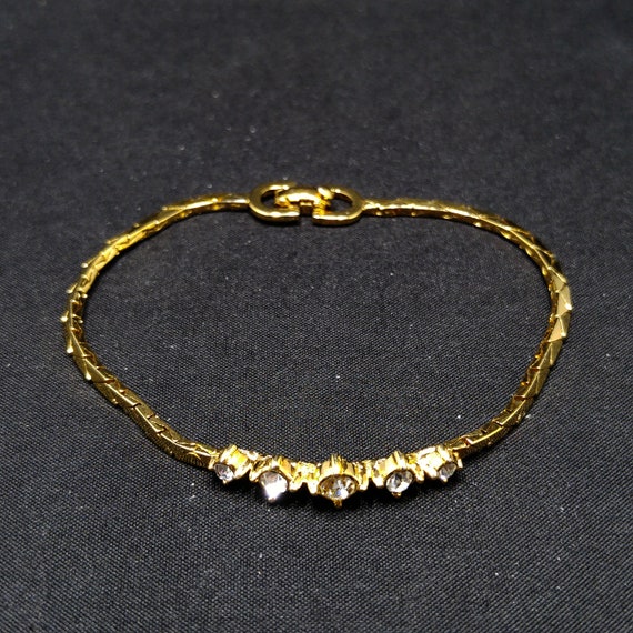 Christian Dior Clear Rhinestone Bracelet, Gold Pl… - image 8