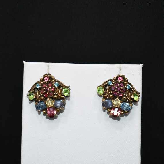 Hollycraft Pastel Rhinestone Earrings, Mid-Centur… - image 7