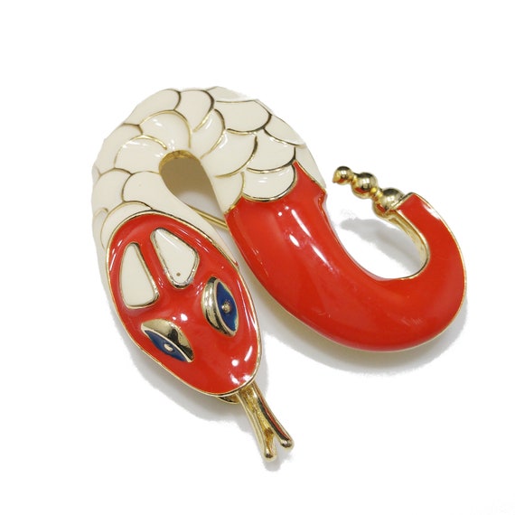 Vintage Rattlesnake Enamel Brooch, Gold Plated, R… - image 7