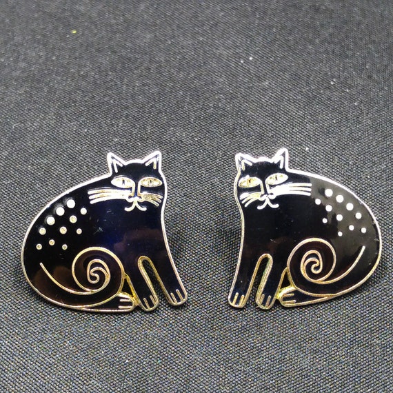 Laurel Burch "Keshire Cat" Black Post Earrings, G… - image 5