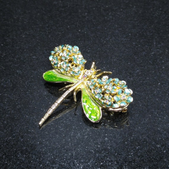 Kirk's Folly Enamel Dragonfly Brooch, Green Ename… - image 7