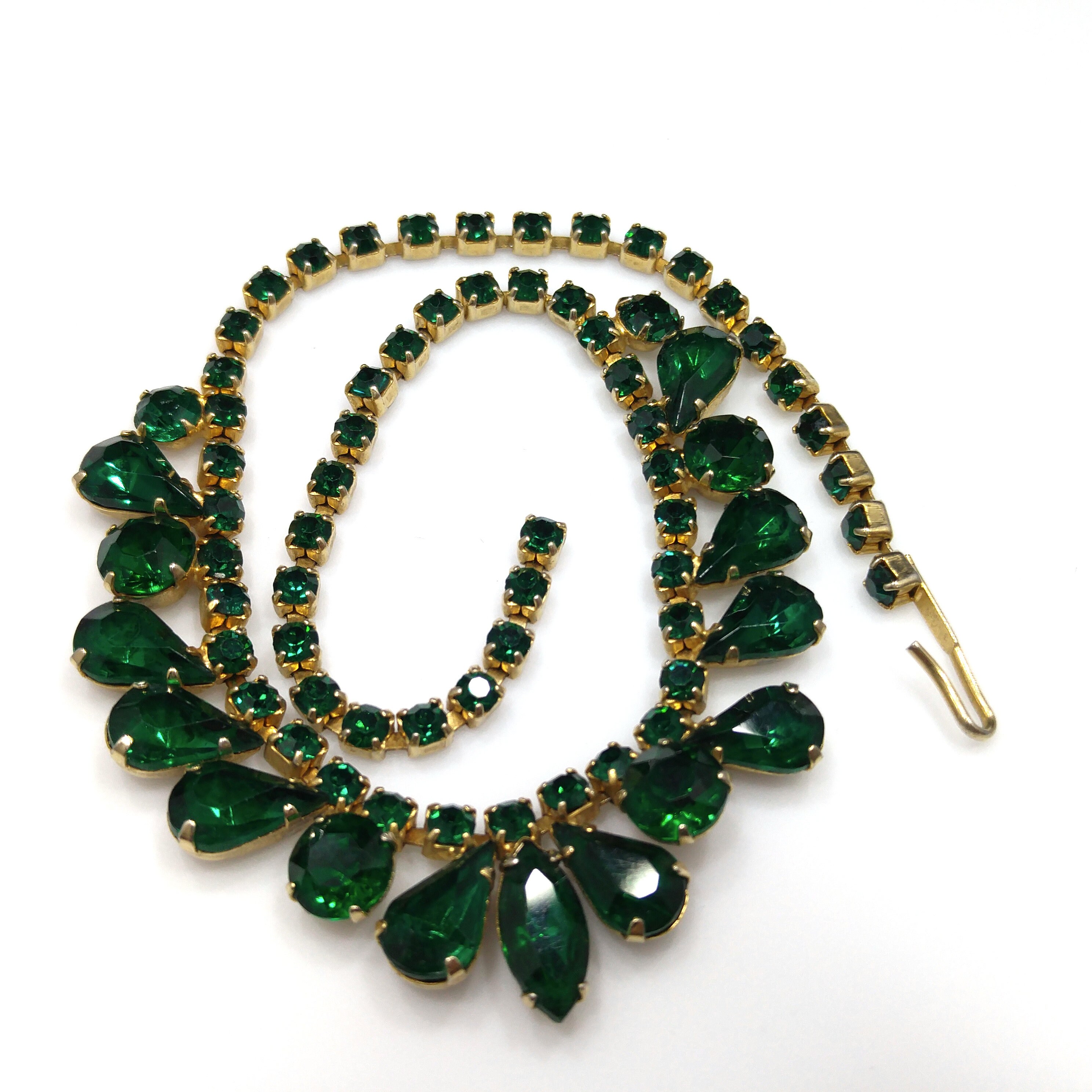 ネックレス・ペンダント Happy Green Necklace - Shourouk - Brass - Green Vintage Emerald Green Rhinestone Choker Necklace, Gold