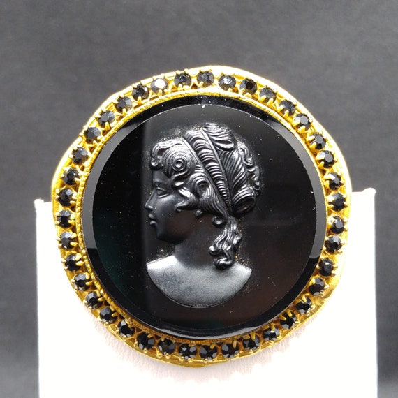 Original by Robert Black Cameo Brooch, Victorian Revival Glass Portrait,  1960s Vintage Jewelry 