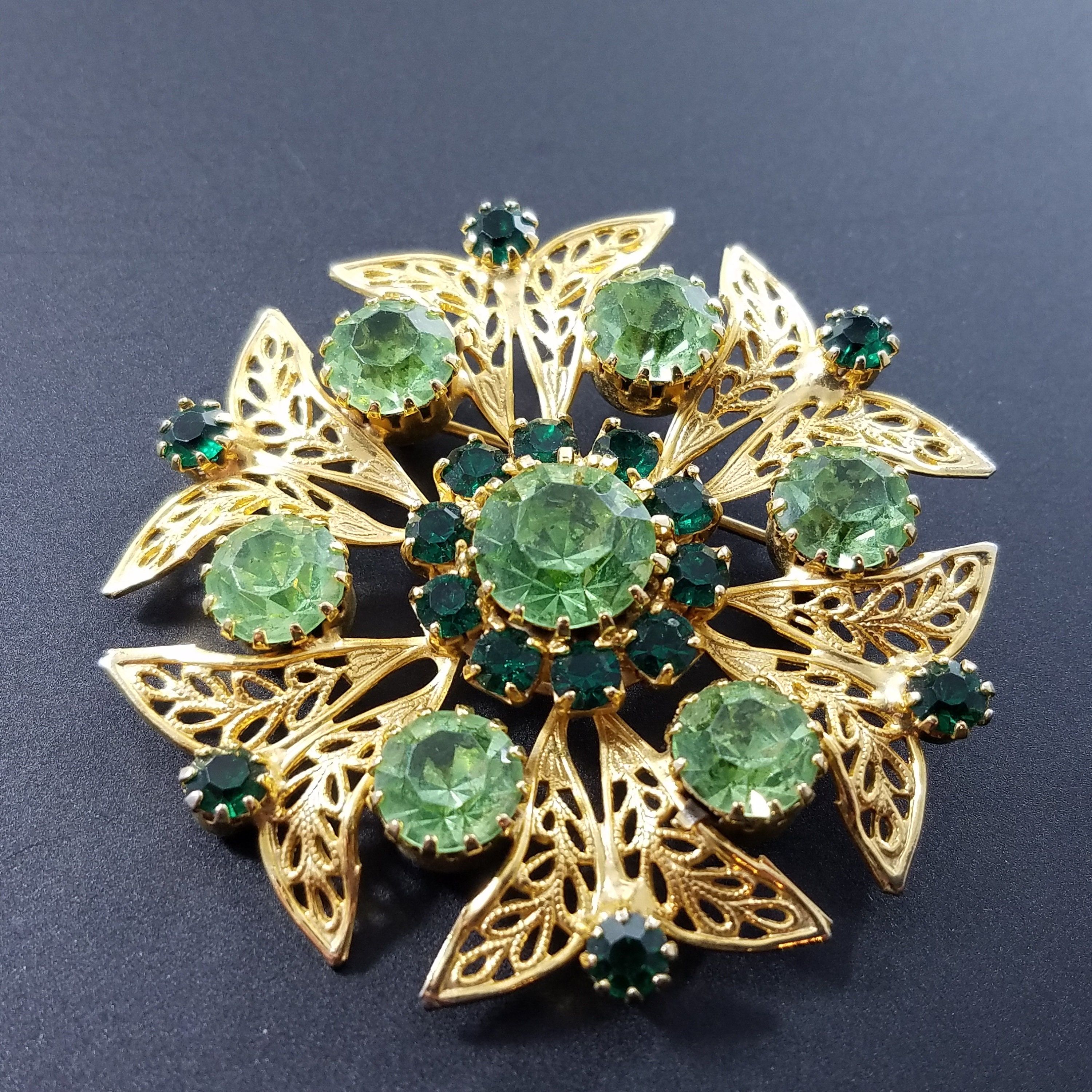 Fashionable Jewelry Retro Style Green Rhinestone Crystal Pearl Starfish Brooch  Pin Free shipping, TeresaCollections