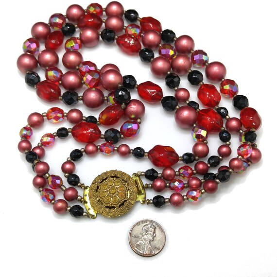 Germany Burgundy Red Beaded Necklace, Czech Glass… - image 5