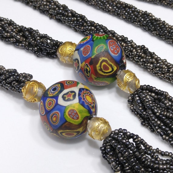 Vintage Art Deco Murano Millefiori Seed Bead Lari… - image 6