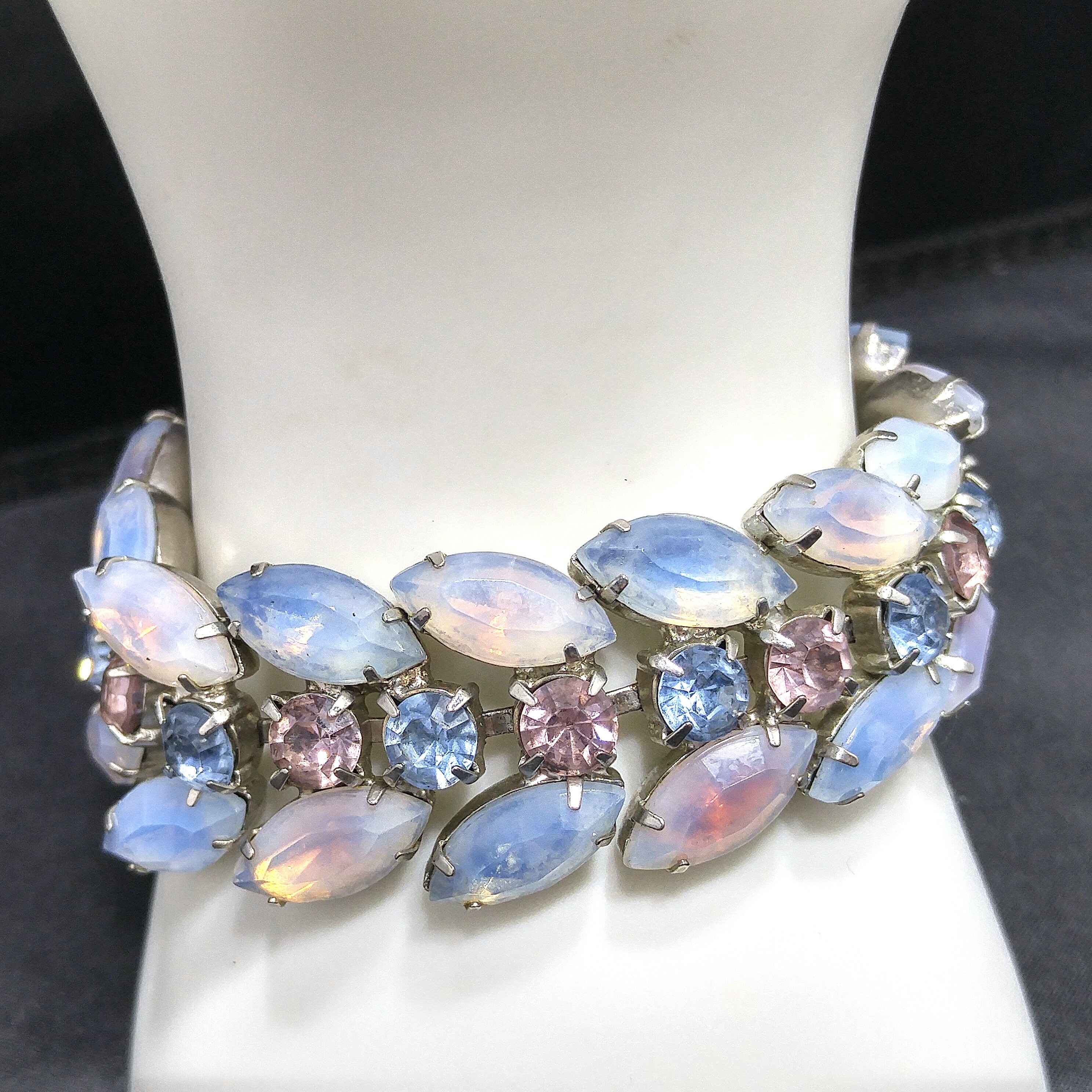 Kramer of NY Pastel Rhinestone Bracelet, Pink Blue Faux Opal