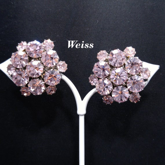 Weiss Light Lavender Rhinestone Earrings, Rhodium… - image 1