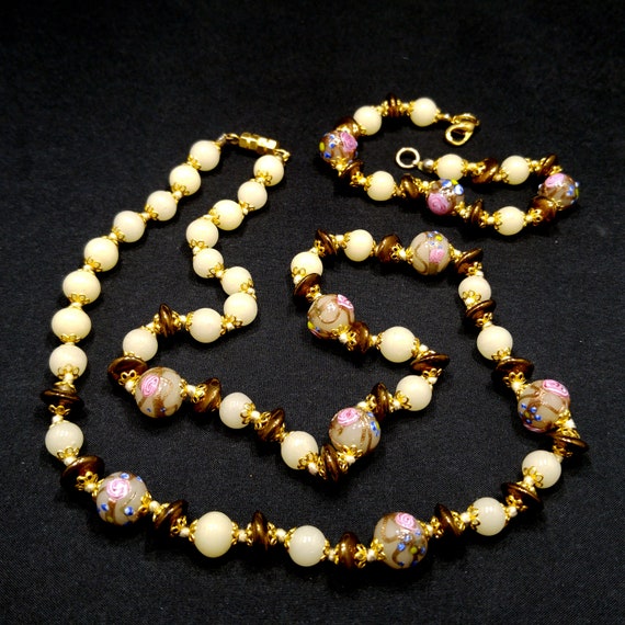 Wedding Cake Venetian Glass Beaded Necklace & Bra… - image 5