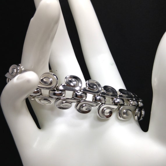 Trifari Rhodium Plated Bracelet, Modernist Swirls… - image 4