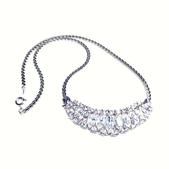 Trifari TM Clear Rhinestone Frontal Necklace, Sil… - image 6