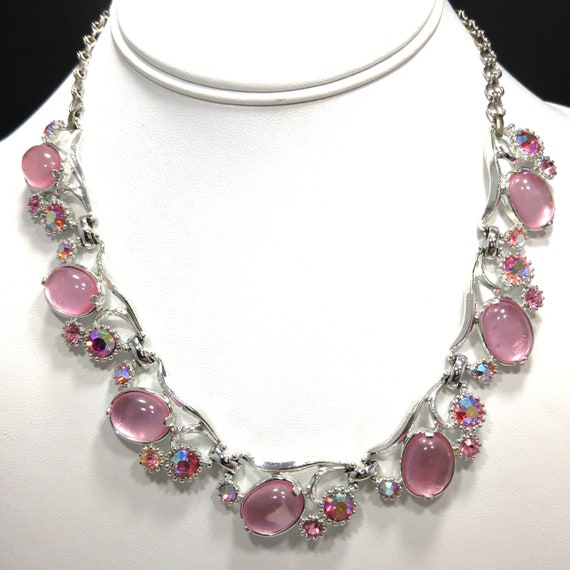 Selro Pink Lucite Necklace & Earrings, Aurora Bor… - image 2