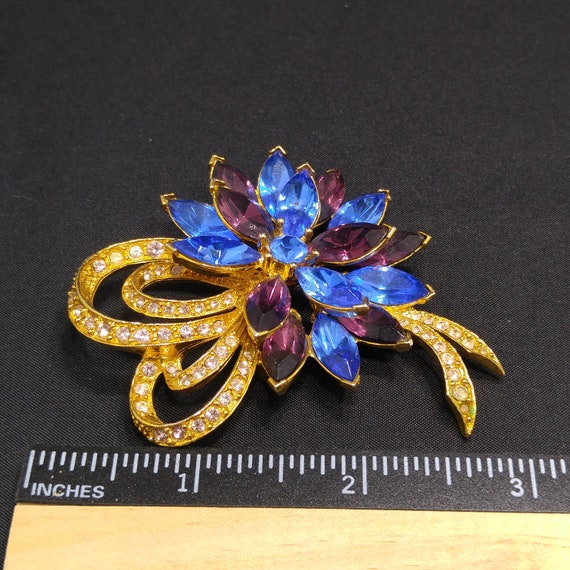 MJENT Blue Purple Rhinestone Floral Brooch, Clear… - image 9