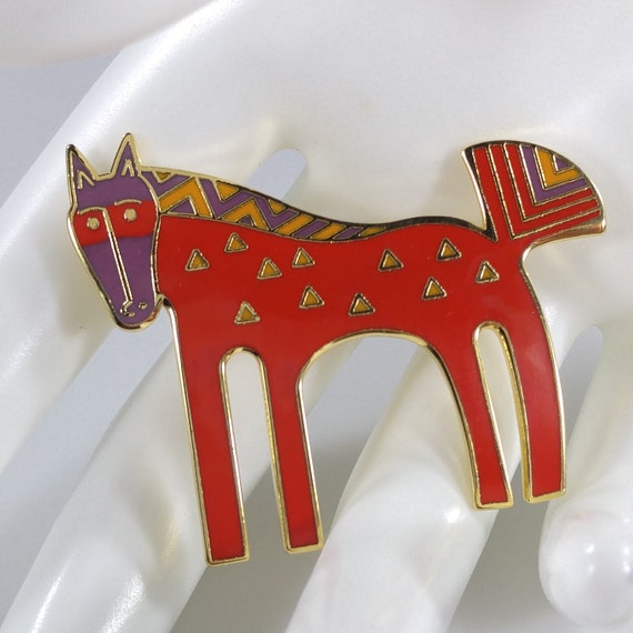 Laurel Burch "Inca" Red Horse Brooch, Cloisonné G… - image 4