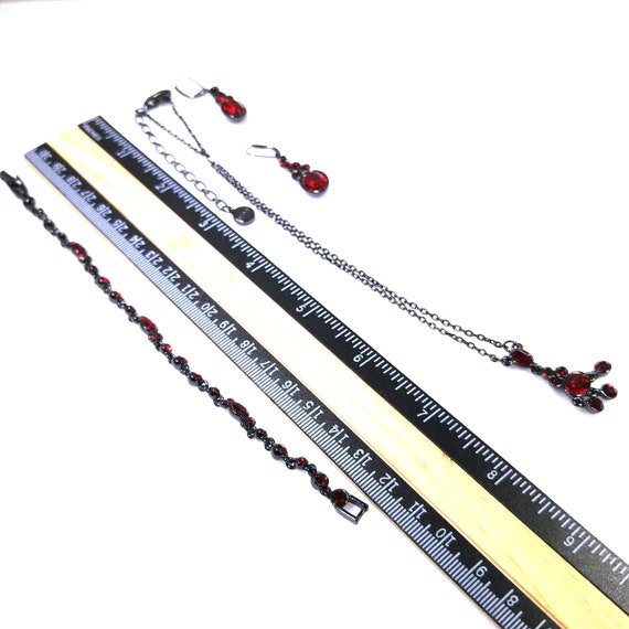 Givenchy Red Rhinestone Jewelry Set, Necklace Bra… - image 7