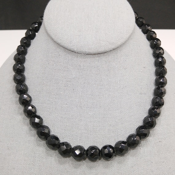 Black Glass Beaded Necklace, Strung on Chain, 10m… - image 10