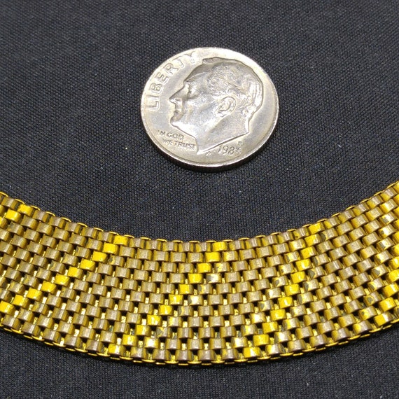 Art Deco Brass Mesh Necklace, Yellow Enamel, 1930… - image 5