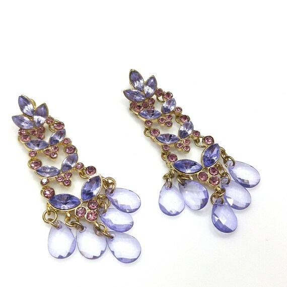 Lavender Purple Rhinestone Chandelier Post Earrin… - image 6