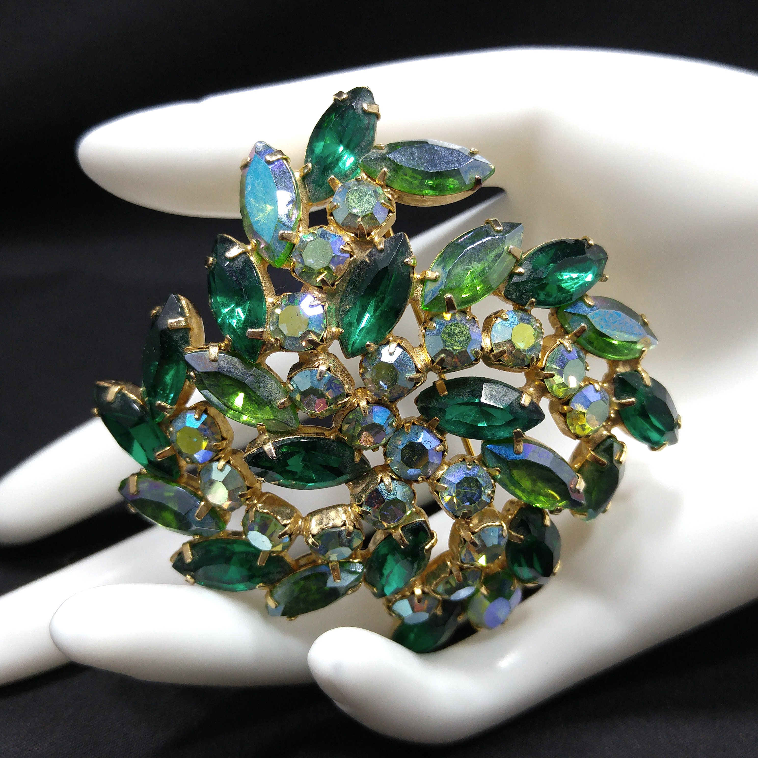 Vintage 50s Brooch - 50s Rhinestone Brooch - Red Rhinestone