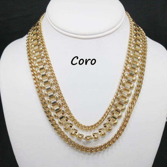 Coro Egyptian Revival Three Strand Necklace, Book… - image 1