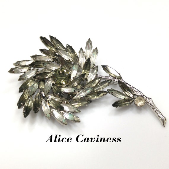 Alice Caviness Large Rhinestone Flower Brooch Rhodium Plated 1960s Vintage Jewelry Etsy