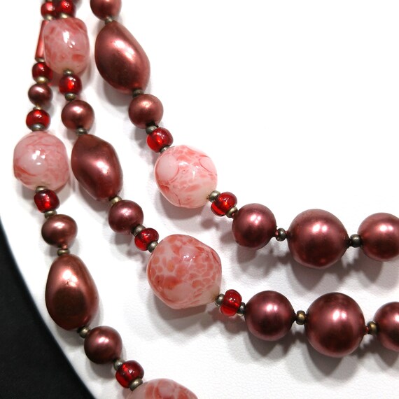 Three-Strand Necklace with Ceramic and Glass Beads and Brass Zgardas