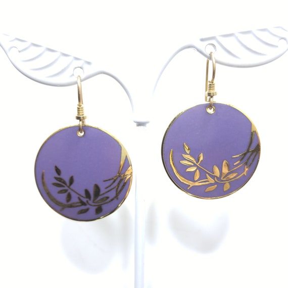 Vintage Laurel Burch Lavender Floral Earrings, Go… - image 2