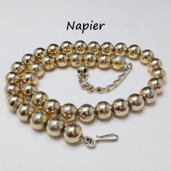 Early 1950's Napier Simulated Pearl & Gold Tone Beads 4 Strand - Ruby Lane