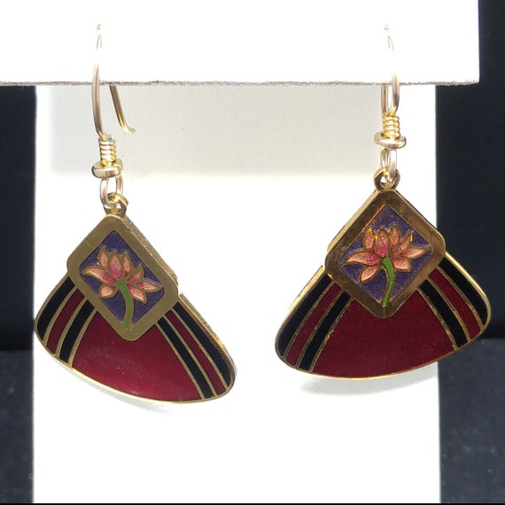 Laurel Burch "Water Lily" Earrings, Gold Plated, … - image 2