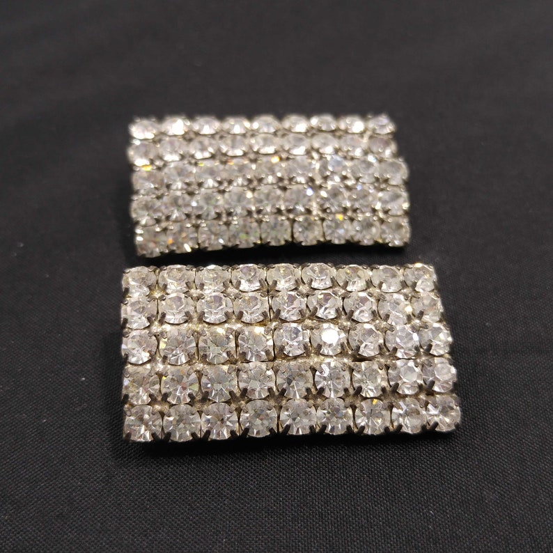 Musi Shoe Clips, Austrian Clear Crystal Rhinestones, Silver Tone Backing, 1960s Vintage Jewelry image 7