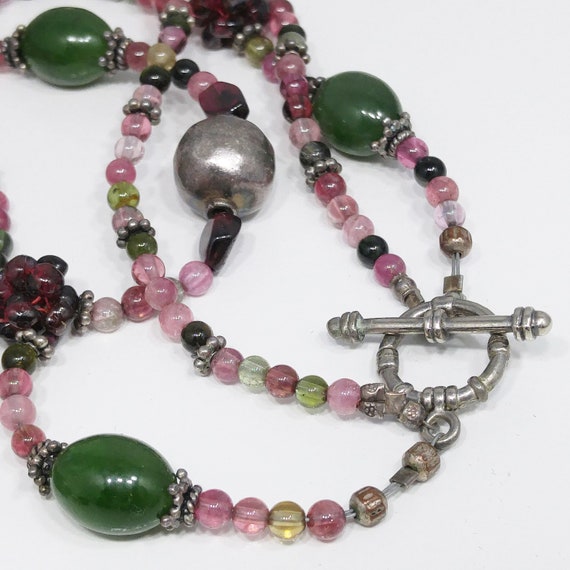 Vintage Gemstone Beaded Necklace, Garnet Clusters… - image 2