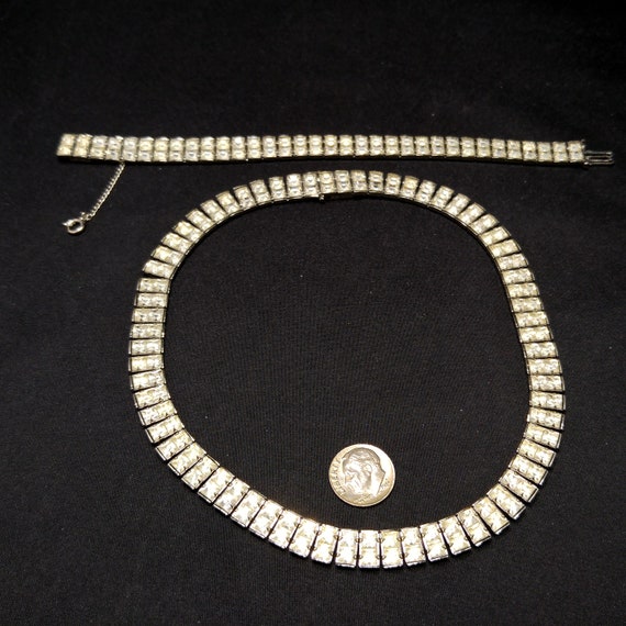Art Deco Clear Rhinestone Choker Necklace Bracele… - image 6