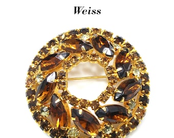 Weiss Topaz Rhinestone Brooch, Jonquil Rhinestone Accents, 1950s Vintage Jewelry