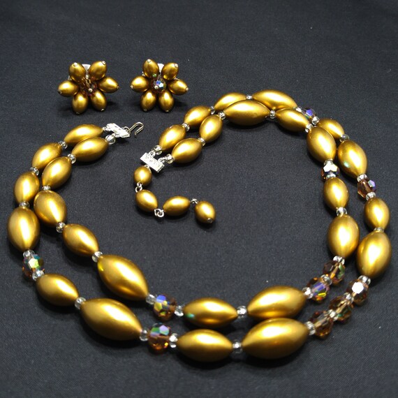 Mid Century Gold Pearled & Crystal Beaded Necklac… - image 7
