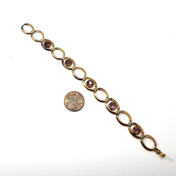 Vintage Gold Plated Purple Glass Bracelet, Signed… - image 8