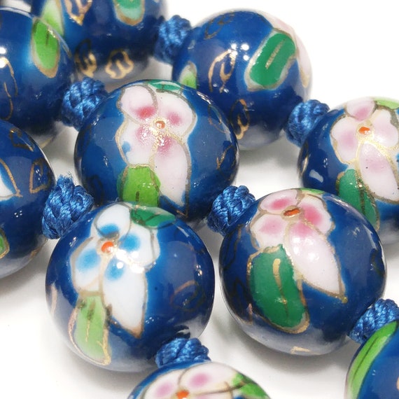 Vintage Chinese Hand Knotted Beaded Necklace, Blue