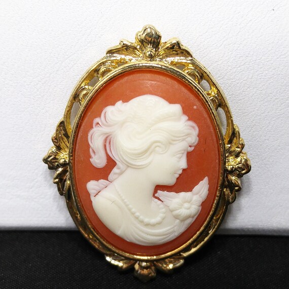 Whiting & Davis Cameo Brooch Post Earrings Set, L… - image 2