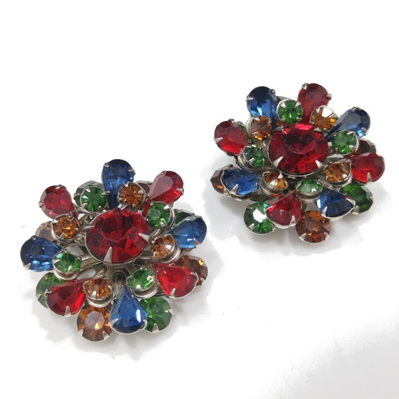 Mid Century Multicolored Rhinestone Earrings, 195… - image 6