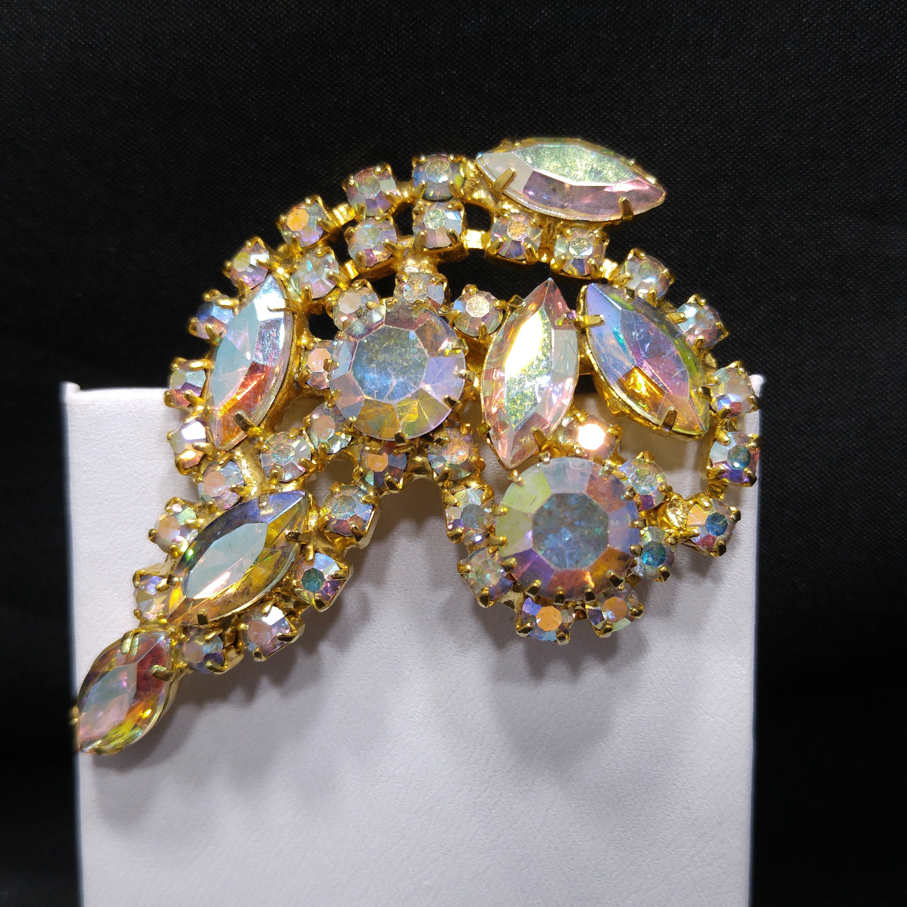Aurora Borealis Rhinestone Brooch, Gold Plated, AB Clear