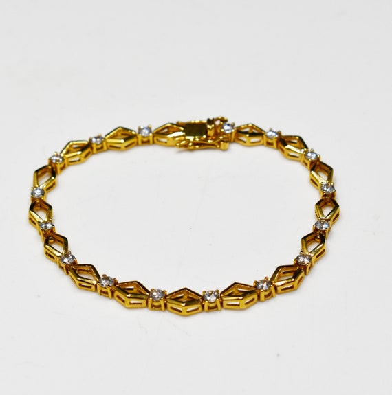 Roman Vintage Tennis Bracelet, Gold Plated, Clear… - image 7