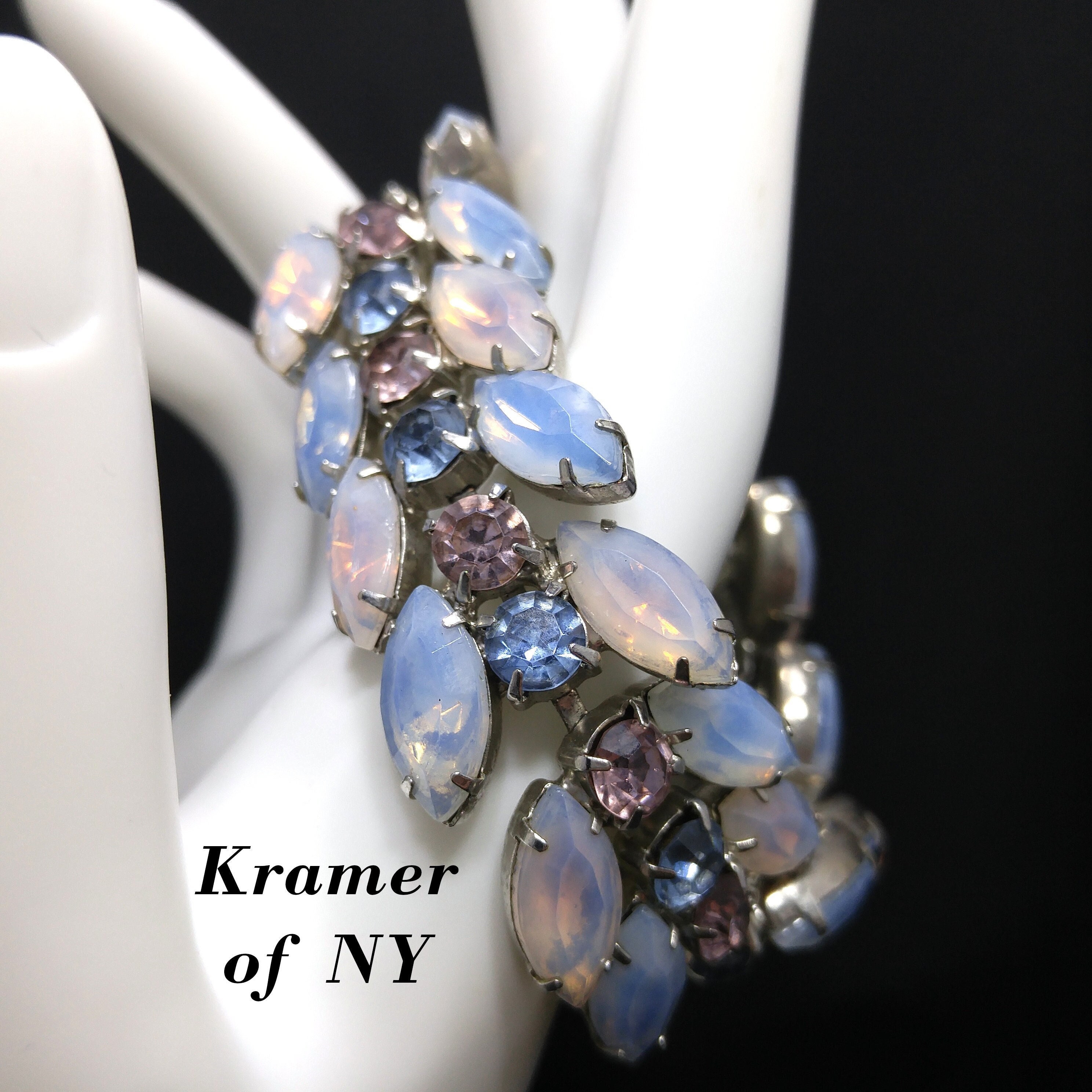 Kramer of NY Pastel Rhinestone Bracelet, Pink Blue Faux Opal