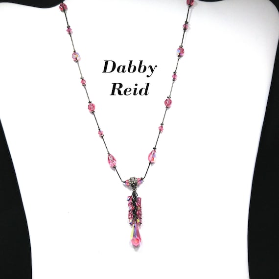 Dabby Reid Pink AB Crystal Necklace, Deep Pink Sw… - image 1