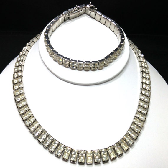 Art Deco Clear Rhinestone Choker Necklace Bracele… - image 3