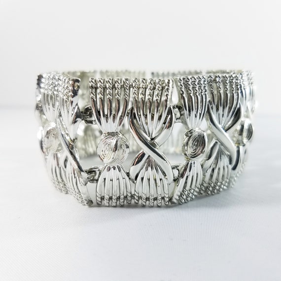 Coro Pegasus Wide Bracelet,  Silver Tone, 1950s V… - image 7