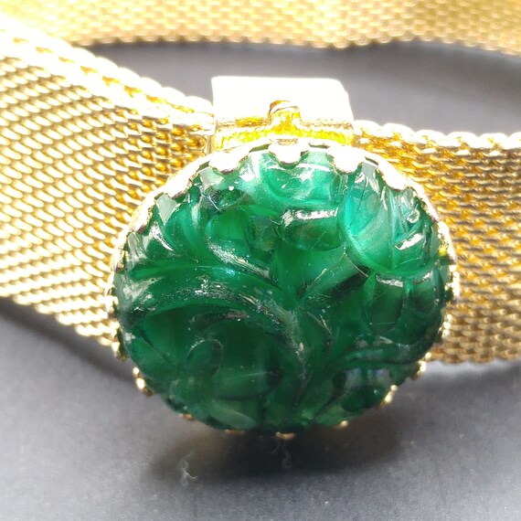 Vintage Napier Green Molded Glass Bracelet, Mesh … - image 4
